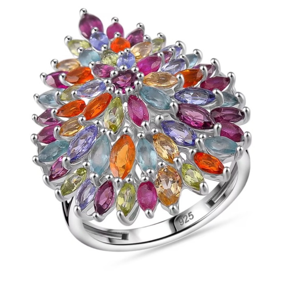 NWT Multi-Gemstone Floral Spray Ring! Apatite, Fire Opal, Tanzanite & More!